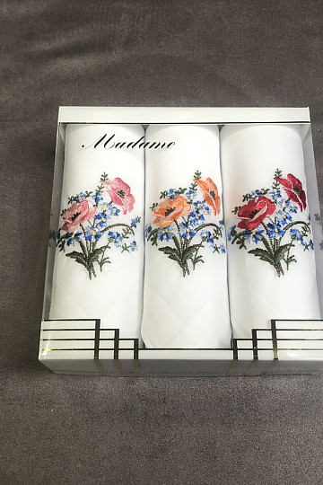 Fazzoletti in tessuto da donna - set regalo di 3 fiori ricamati