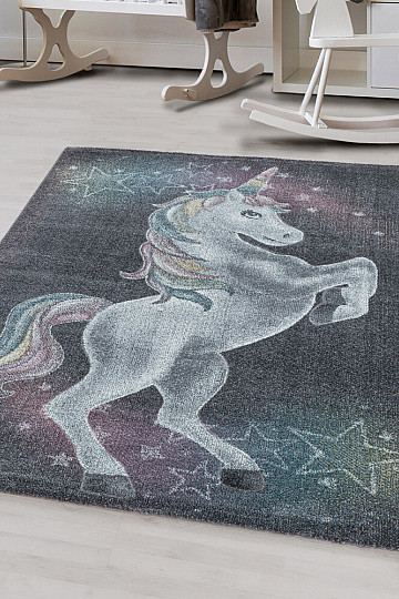 Tappeto di lusso per bambini FUNNY unicorno grigio