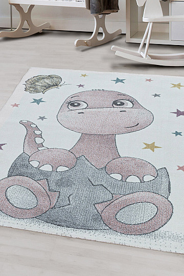 Tappeto di lusso per bambini FUNNY DINOSAURS PINK