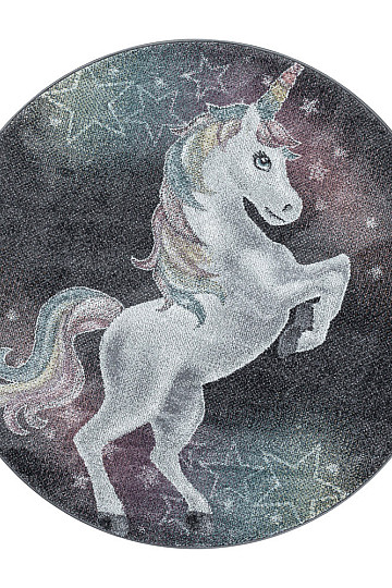 Tappeto rotondo per bambini FUNNY unicorno grigio