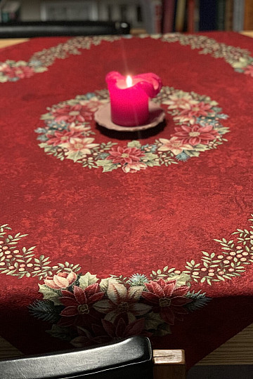 Tovaglie e sciarpe arazzo natalizio ROSE DI NATALE - CORONA DI AGRIFOGLIO ROSSO
