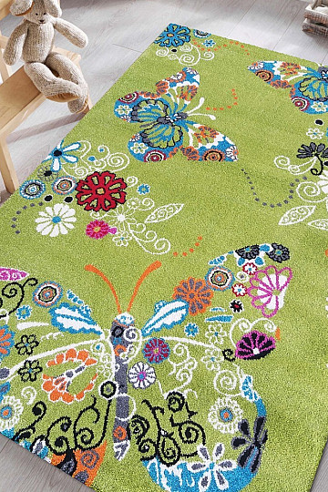 Tappeto per bambini MONDO 114 farfalle - verde
