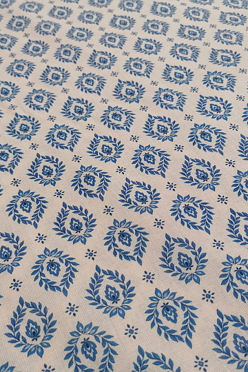Tessuto di cotone FOGLIE BLU FOLK