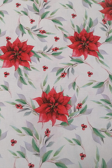 Tessuto decorativo natalizio Poinsettia con foglie