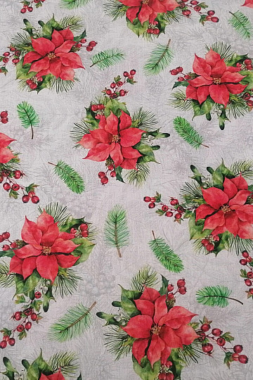 Tessuto decorativo natalizio Rose e aghi di Natale