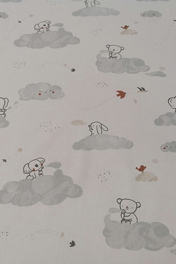 Tessuto di cotone Animali su una nuvola - bianco