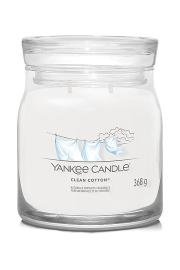 candela YANKEE CANDLE profumo CLEAN COTONE VETRO MEDIO 2 STOPPINI