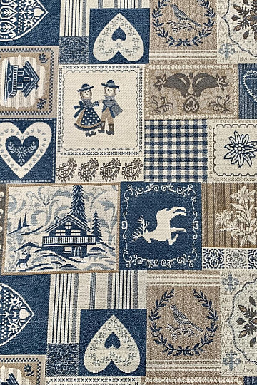 Tessuto decorativo jacquard PATCHWORK HEARTS BLU