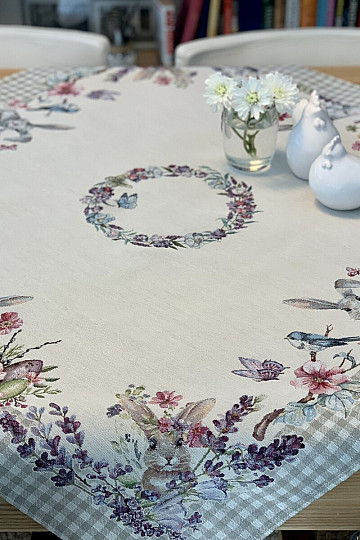 Tovaglia e sciarpa Tapestry PASQUA a quadri beige