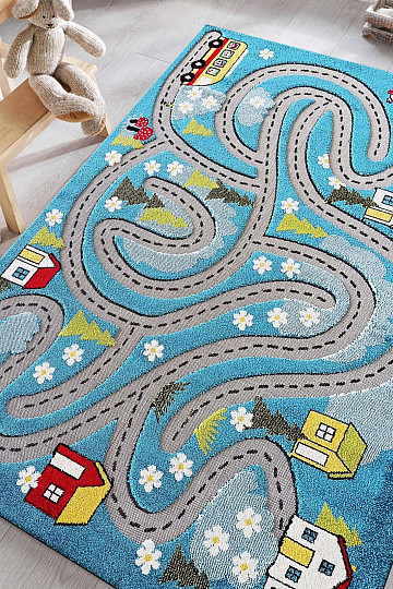 Tappeto per bambini Colore Kids 02 blu - VIAGGIO NEL BOSCO