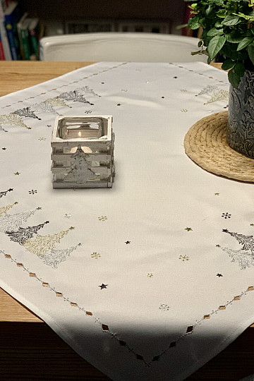Tovaglia e scialli natalizi ricamati ALBERI IN ORO BIANCO