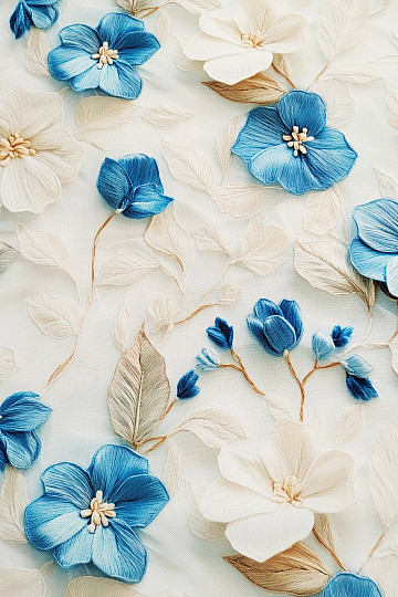 Tessuto decorativo GARDEN blu e bianco