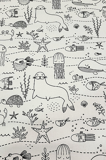 Tessuto dipinto MONDO SOTTOMARINO