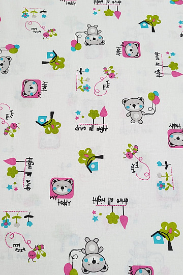Tessuto per bambini ORSETTO rosa verde
