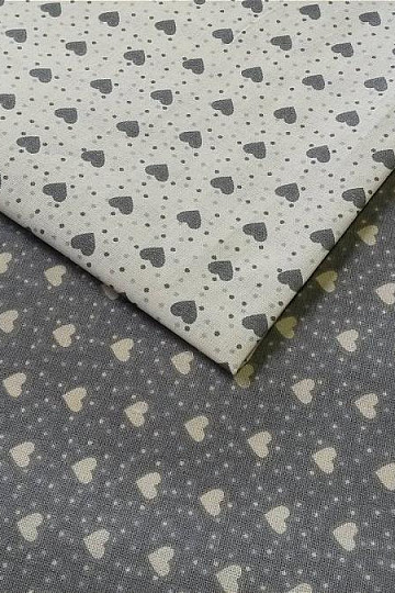 Tessuto in cotone MINI HEART 05 crema, cuore grigio