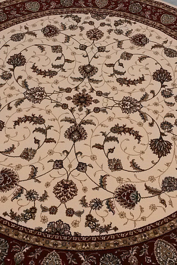 Tappeto rotondo in lana ORIENT crema, finiture bordeaux