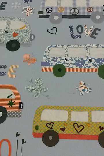 Tessuto decorativo per bambini HIPPIE CARS blu
