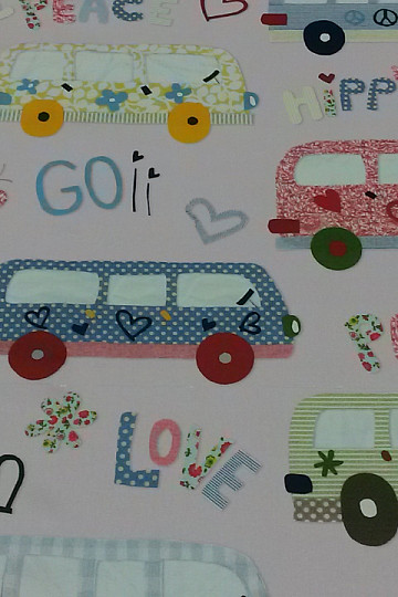 Tessuto decorativo per bambini HIPPIE CARS rosa