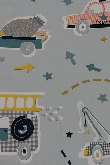 Tessuto decorativo per bambini FUNNY CARS blu