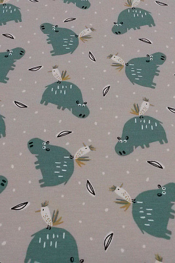 Maglia di cotone stampa HIPPO HIPIZ di colore grigio