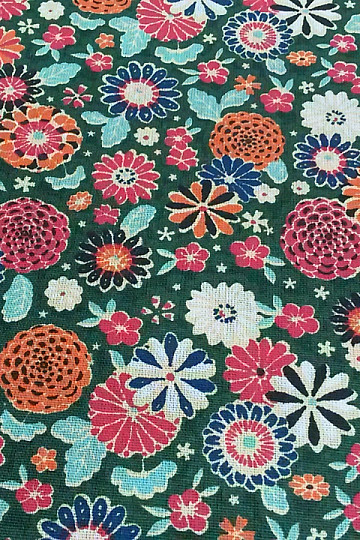 Tessuto di cotone MISAKI fiori verdi