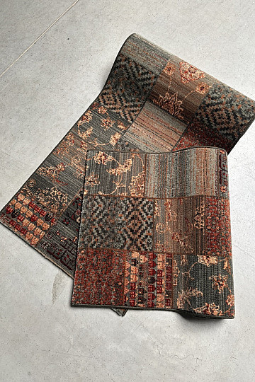 Lussuoso tappeto da corsa in lana ROYAL PATCHWORK verde