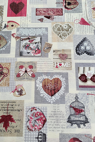 Tessuto decorativo HEART SHABBY bordeaux