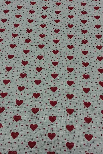 Tessuto in cotone MINI HEART 01 panna, cuore rosso