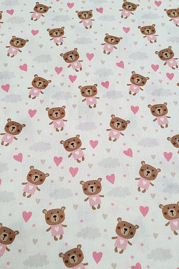 Tessuto di cotone LOVE BEAR rosa