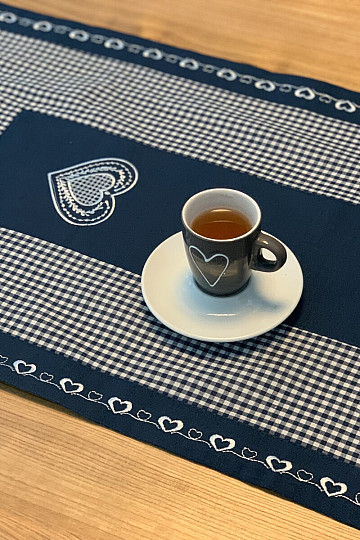 Tovaglia e sciarpa ricamate COUNTRY STYLE blu