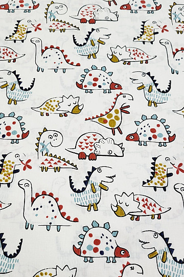 Tessuto di cotone DINOSAURI bianco