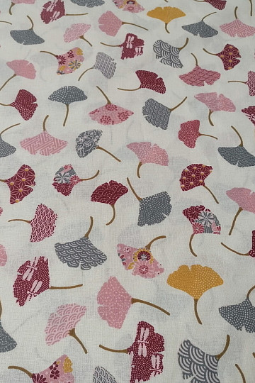 Tessuto di cotone GINKO foglie panna