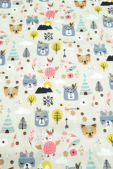 Raso di cotone per bambini ANIMALI NELLA FORESTA digitale
