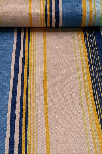 Tessuto decorativo a strisce blu-gialle 140 cm