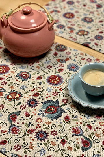Tovaglia gobelin fiori e uccellino Jurkovič