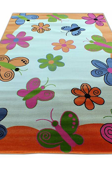 Tappeto per bambini KIDS BUTTERFLIES e FLOWERS arancione