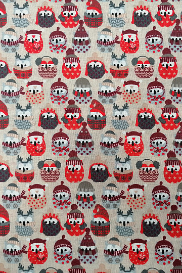 Tessuto in cotone GUFI IN INVERNO rosso