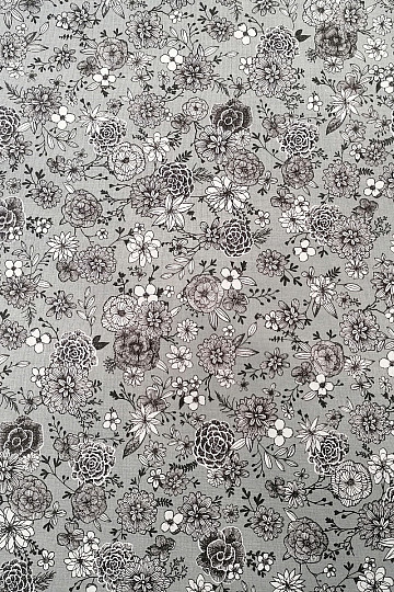 Tessuto in cotone FLOWERS FLORAL 4 grigio