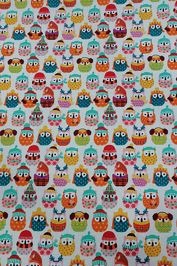 Tessuto di cotone colorato GUFI IN INVERNO