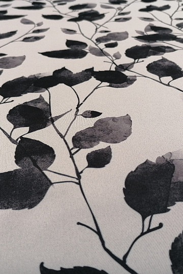 Tessuto decorativo BLACK OUT LEAVES bianco-nero