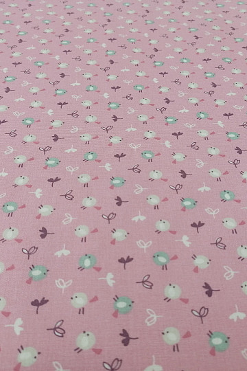Tessuto di cotone MIOU uccelli rosa