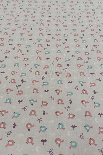Tessuto di cotone MIOU uccelli beige