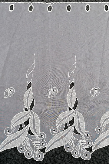 Tenda in vetro colorato - voile con foglie ricamate 1696