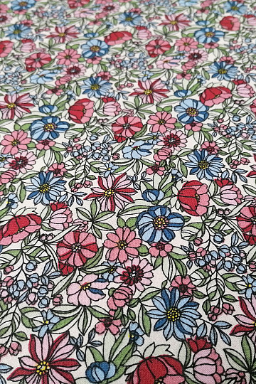 Tessuto di cotone Apoléna fiori rosa-blu