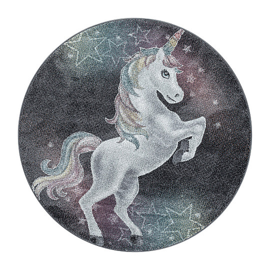 Tappeto rotondo per bambini FUNNY unicorno grigio