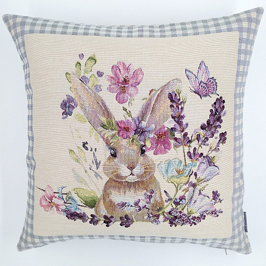 Fodera per cuscino Tapestry BUNNY IN A FRAME a quadri grigi