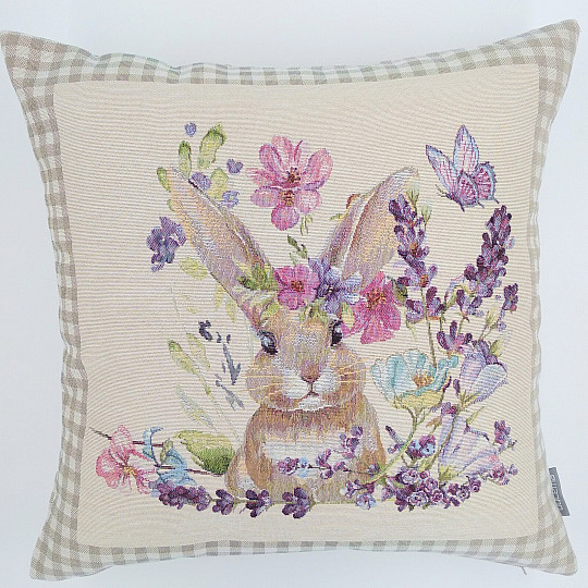 Fodera per cuscino Tapestry BUNNY IN A FRAME beige a quadri
