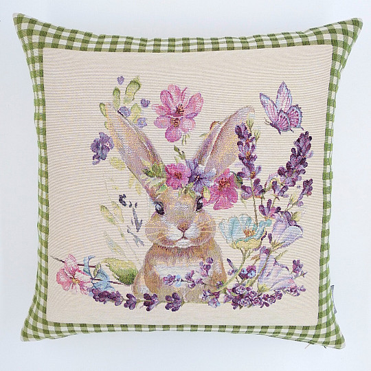 Fodera per cuscino Tapestry BUNNY IN A FRAME a quadri verdi