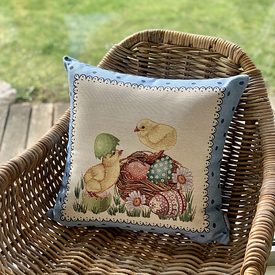 Fodera per cuscino gobelin PASQUA PULCINO struttura blu