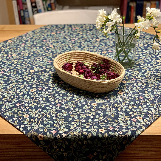 Tovaglia e sciarpa in arazzo ALBERO DELLA FELICITÀ all-over BLU